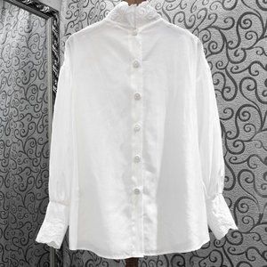 Shirt lady with embroidered standing collar